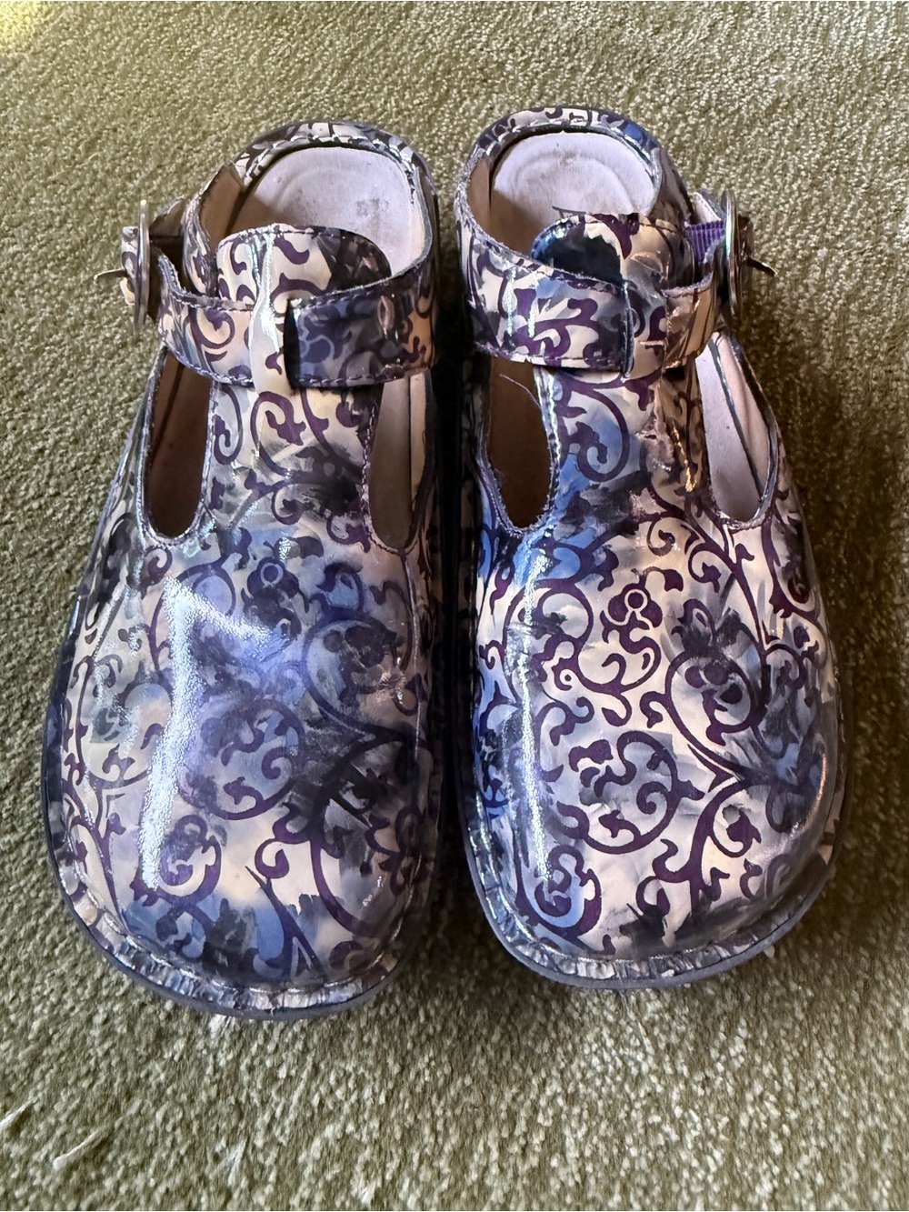 Alegria Girls Purple Floral T-Strap Sandals